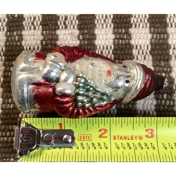 Vintage Mercury Glass Santa Claus Small Christmas Tree Ornaments Painted - Picture 11 of 11